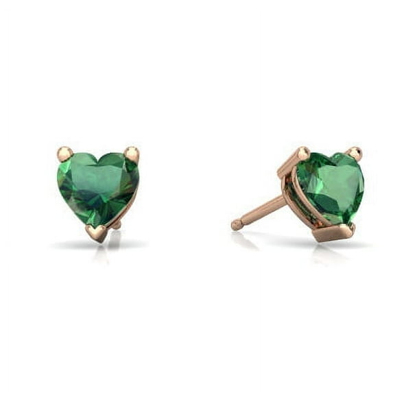 Paris Jewelry 24k Rose Gold 2 Ct Created Emerald Heart Stud Earrings plated