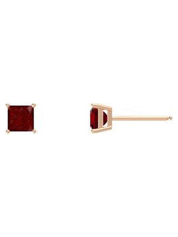 24k Rose Gold 2 Ct Ruby Square Cut Stud Earrings Plated
