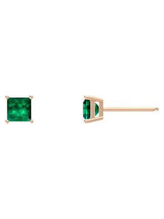 24k Rose Gold 2 Ct Square Created Emerald Stud Earrings Plated
