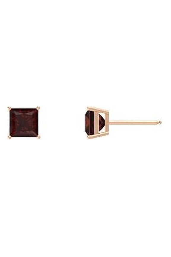 24k Rose Gold 2 Ct Square Cut Garnet Stud Earrings Plated by Paris Jewelry