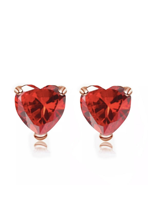 24k Rose Gold 3 Ct Heart Created Ruby Stud Earrings Plated