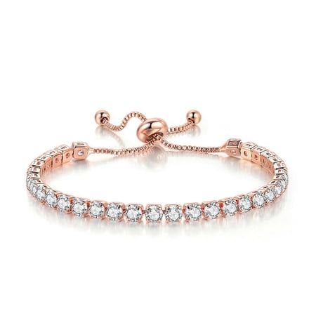 24k Rose Gold 7Ct White Sapphire Round Bracelet for Women Plated by Paris Jewelry