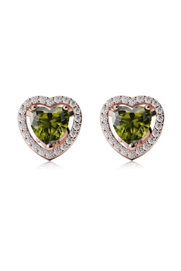 24k Rose Gold Halo Heart Peridot Stud Earrings Luxury Jewelry Gift for Her Women's Plated by Paris Jewelry