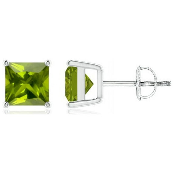 Paris Jewelry 24k White Gold 2 Carat Square Peridot Stud Earrings Plated Jewelry Gift for Her Women