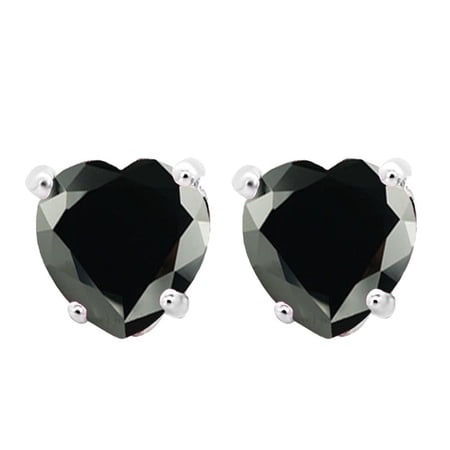 Paris Jewelry 24k White Gold 2 Ct Black Sapphire Heart Stud Earrings Plated