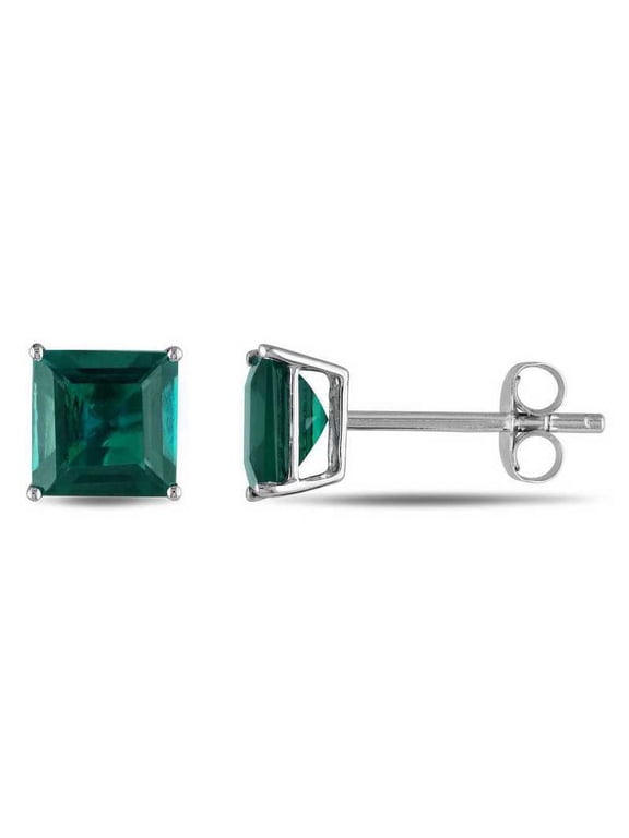 24k White Gold 2 Ct Emerald Square Cut Stud Earrings Plated