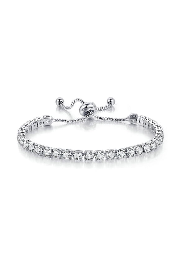 24k White Gold 7ct Created White Sapphire Round Adjustable Tennis Bracelet plated
