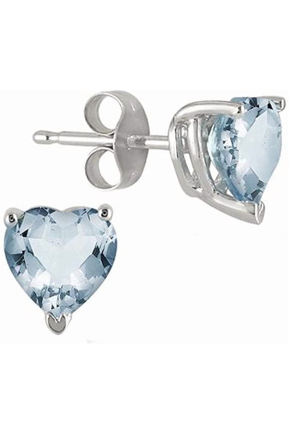 2 Ct Created Blue Aquamarine Heart Stud Earrings, 24k White Gold Jewelry Gift for Women plated