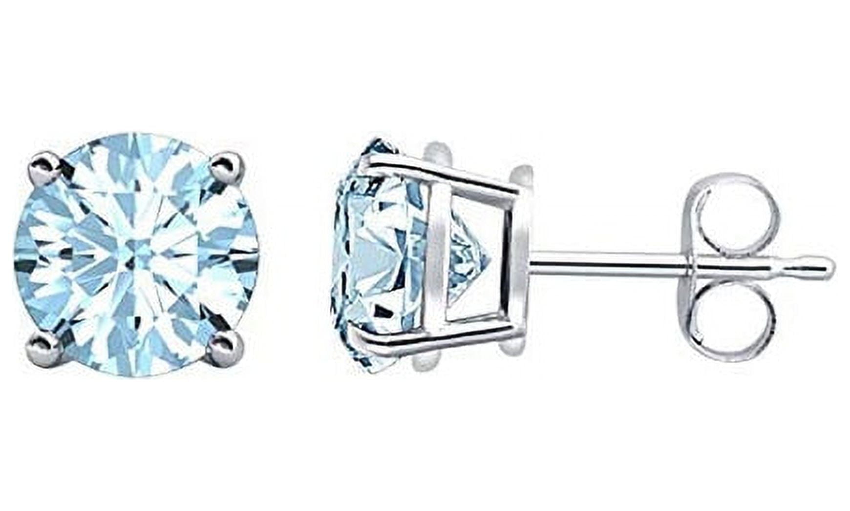 Paris Jewelry 24k White Gold 2 Cttw Aquamarine Round Stud Earrings Jewelry for Her Women's
