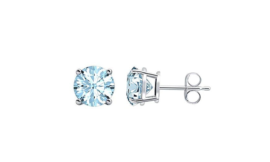 Paris Jewelry 24k White Gold Plated 2 Cttw Aquamarine Round Stud