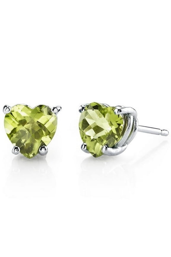 24k White Gold 2 Cttw Created Green Peridot Heart Stud Earrings Jewelry Gift for Women plated