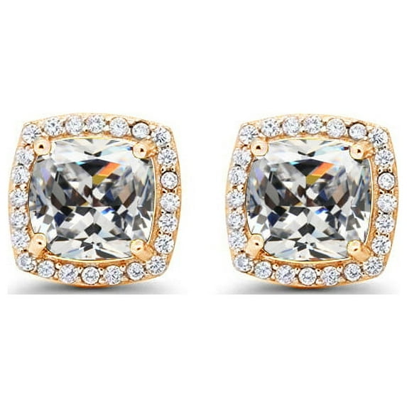 Paris Jewelry 24k Yellow Gold 1/2Ct Created Halo Princess Cut White Sapphire Stud Earrings Plated