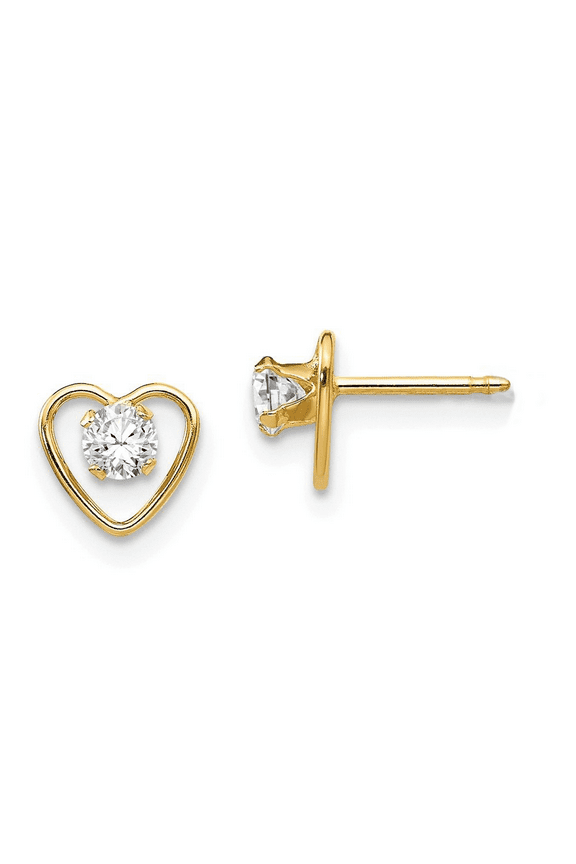 24k Yellow Gold 1/2Ct White Sapphire Birthstone Heart Stud Earrings Plated