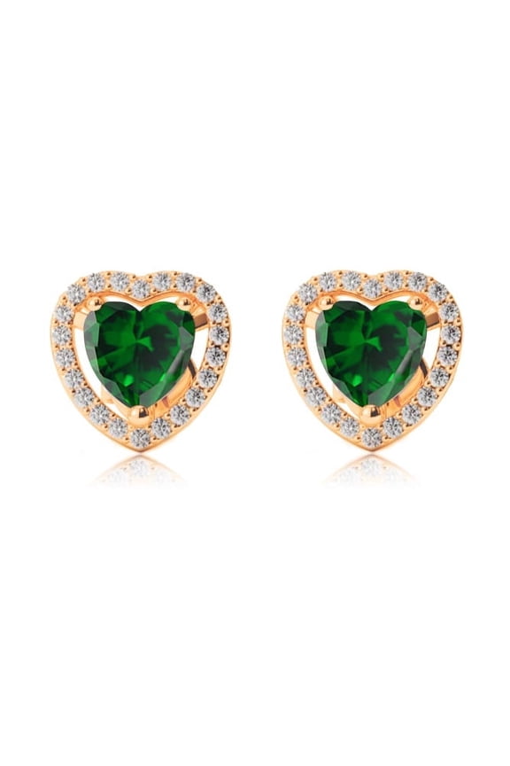 24k Yellow Gold 1 Carat Halo Heart Emerald Stud Earrings Plated by Paris Jewelry