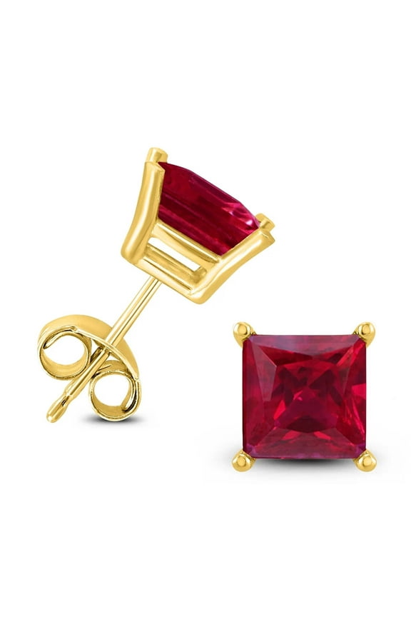 24k Yellow Gold 2 Ct Created Ruby Square Stud Earrings Jewelry Gift for Her Women plated