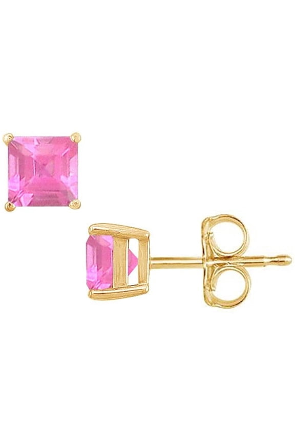 24k Yellow Gold 2 Ct Square Cut Created Pink Sapphire Stud Earrings Gift for Women Plated by Paris Jewelry