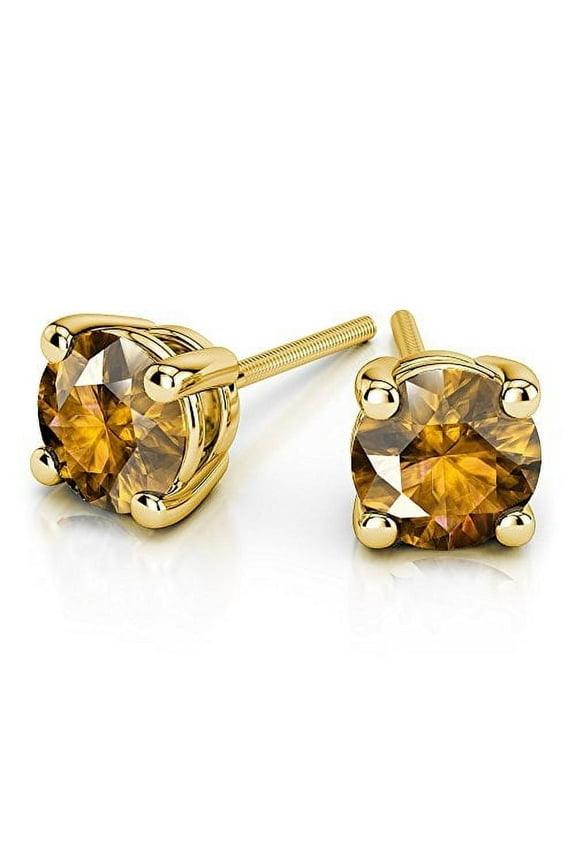 24k Yellow Gold 2 Ct Created Citrine Round Stud Earrings Jewelry Gift for Women Unisex plated