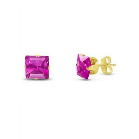 Paris Jewelry 24k Yellow Gold 2 Ct Pink Sapphire Princess Cut Stud Earrings Plated