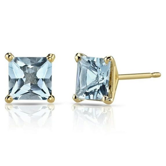 Paris Jewelry 24k Yellow Gold 2 Ct Square Aquamarine Stud Earrings Plated Jewelry Gift for Her Women
