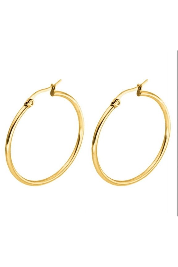 24k Yellow Gold 25mm Hoop Earrings Jewelry Gift for Her Women's plated