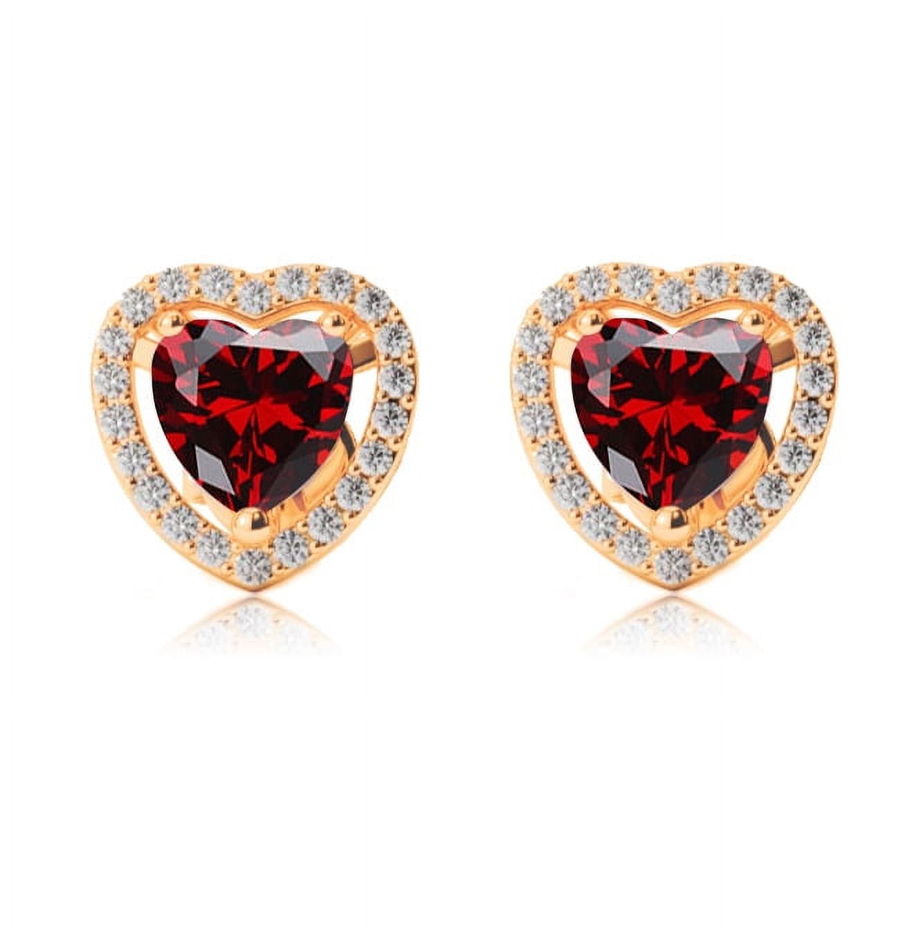 Paris Jewelry 24k Yellow Gold Halo Heart Garnet Stud Earrings Jewelry Gift for Her Women's