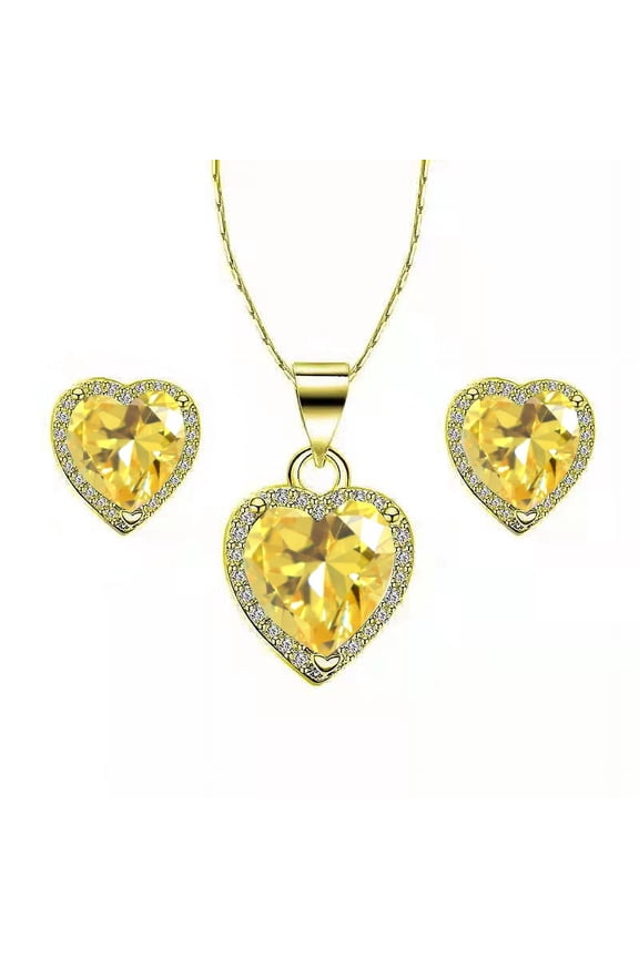 24k Yellow Gold Heart 1/2 Ct Created Yellow Sapphire Full Set Necklace 18 inch Plated