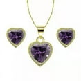 thumbnail image 1 of Paris Jewelry 24k Yellow Gold Heart 4 Ct Created Amethyst Full Set Necklace 18 inch Plated, 1 of 2