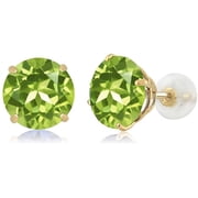Paris Jewelry 2 Ct Created Peridot Round Stud Earrings, 24k Yellow Gold Jewelry for Women plated