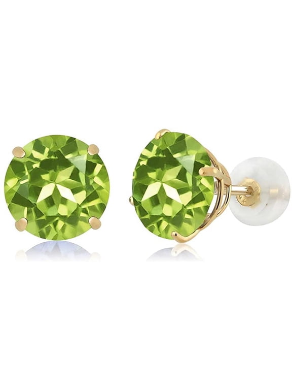 2 Ct Created Peridot Round Stud Earrings, 24k Yellow Gold Jewelry for Women plated