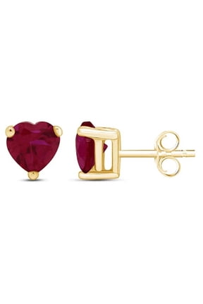 24k Yellow Gold 2 Cttw Created Ruby Heart Stud Earrings Jewelry Gift for Women plated