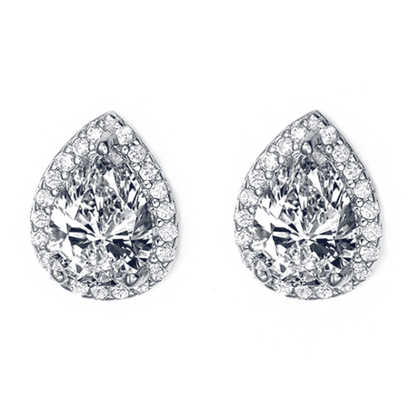 24k White Gold 3 Ct Drop-Shaped Cubic Zirconia Earrings Plated by Paris Jewelry