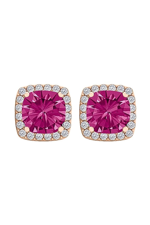 18k Rose Gold 3 Ct Square Pink Sapphire Stud Earrings Plated by Paris Jewelry