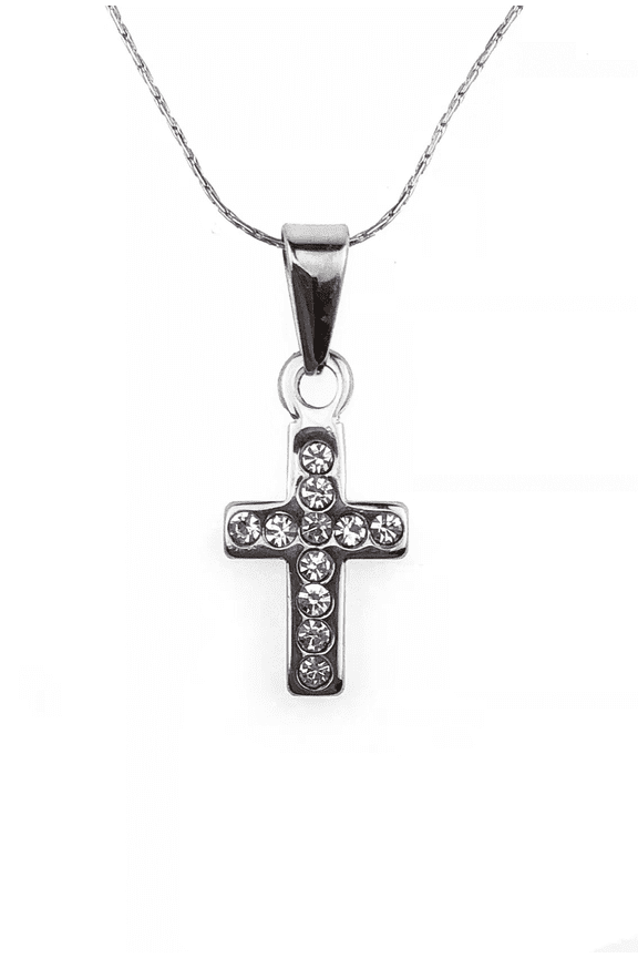 18k White Gold 3 ct Lab-Grown Diamond Cross Necklace 18 inch Plated by Paris Jewelry