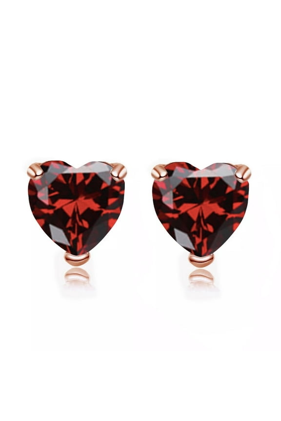 4 Carat Heart Created Garnet Stud Earrings, 24k Rose Gold Jewelry Gift for Women Unisex plated