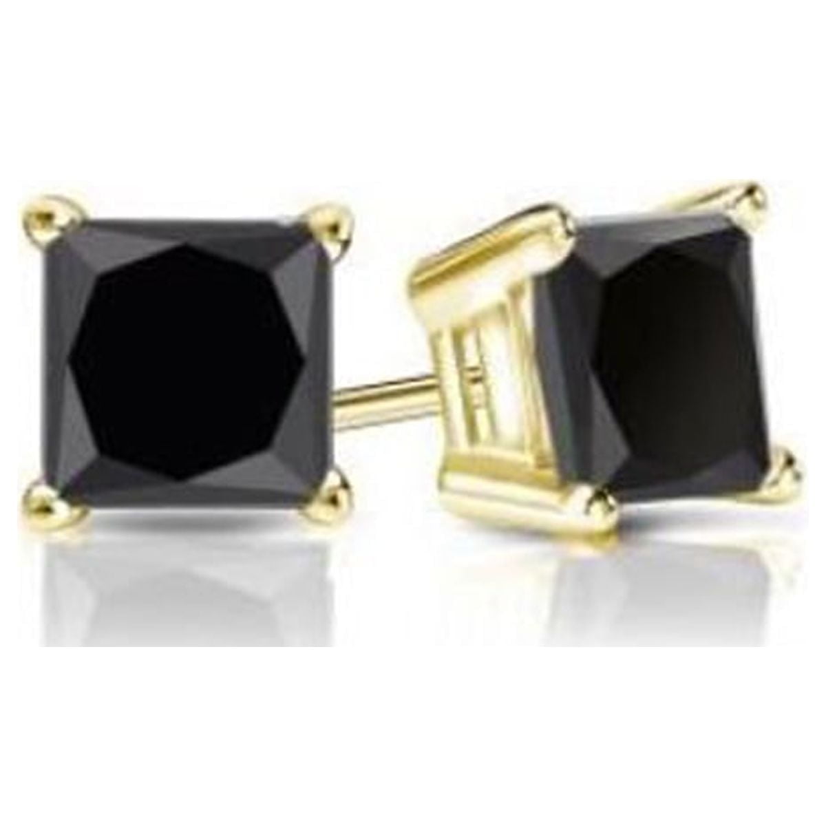 18k Yellow Gold 4 Ct Princess Cut Created Black Sapphire Stud Earrings Plated by Paris Jewelry