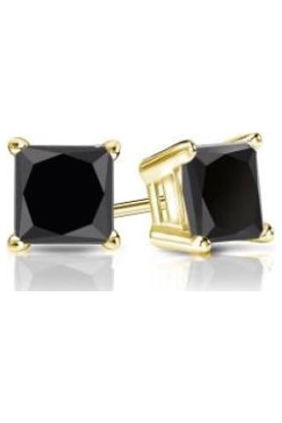 18k Yellow Gold 4 Ct Princess Cut Created Black Sapphire Stud Earrings Plated by Paris Jewelry