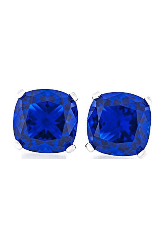 Cushion Cut Blue Sapphire Earrings, 4 ct, Rhodium