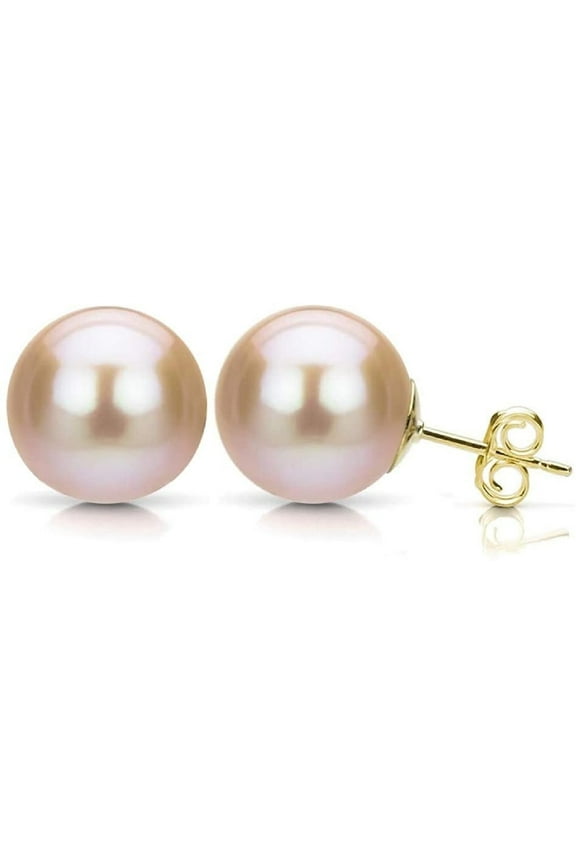 Golden Blush 18K Yellow Gold 10mm Pink Pearl Stud Earrings Jewelry for Women plated