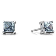 Paris Jewelry Men|Women 10k White Gold Plated 1/2 Carat Princess Cut Created Aquamarine Sapphire Stud Earrings
