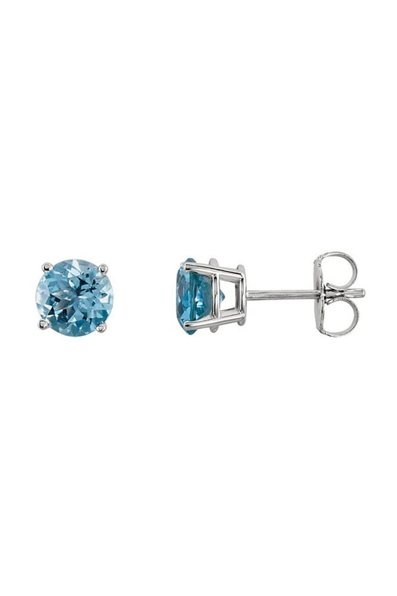 Men|Women 10k White Gold Plated 1 Carat Round Created Aquamarine Sapphire Stud Earrings