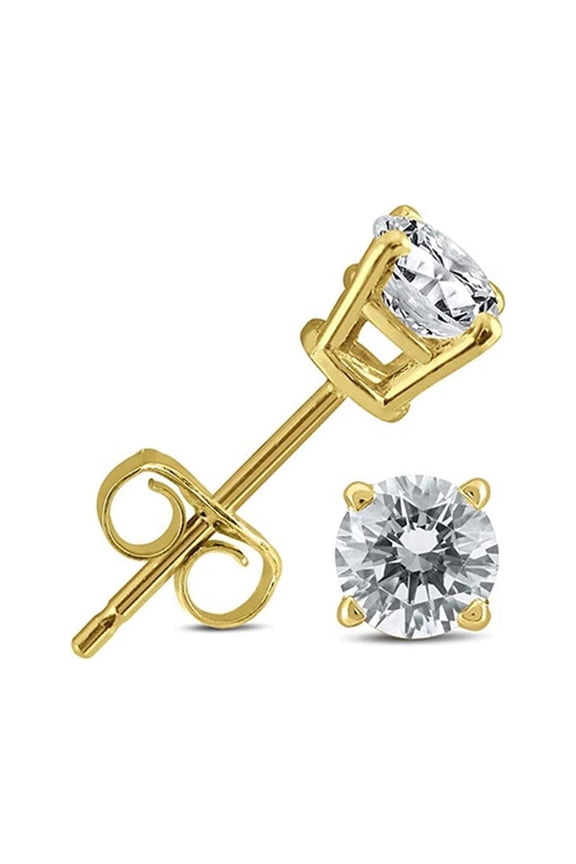 14K Yellow Gold 4 Carat 4 Prong Solitaire Created Diamond Stud Earrings Plated by Paris Jewelry