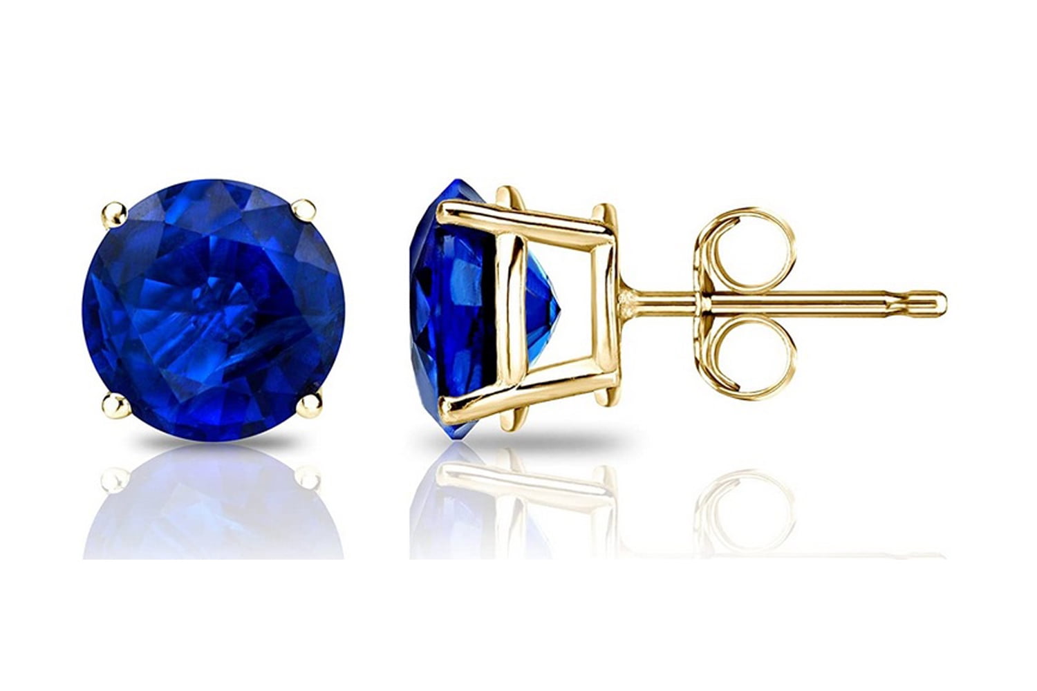 Paris Jewelry MenWomen 14k Yellow Gold 3MM Round Blue Sapphire Stud