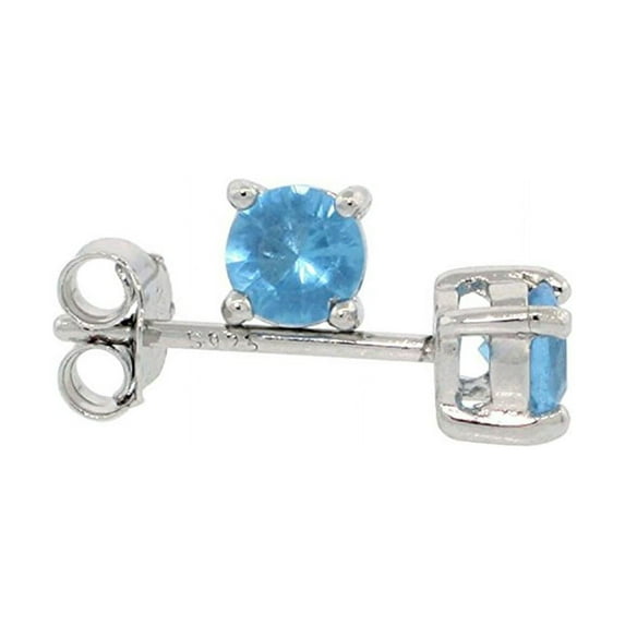 Paris Jewelry Round 4 Ct Blue Stud Earrings, Rhodium