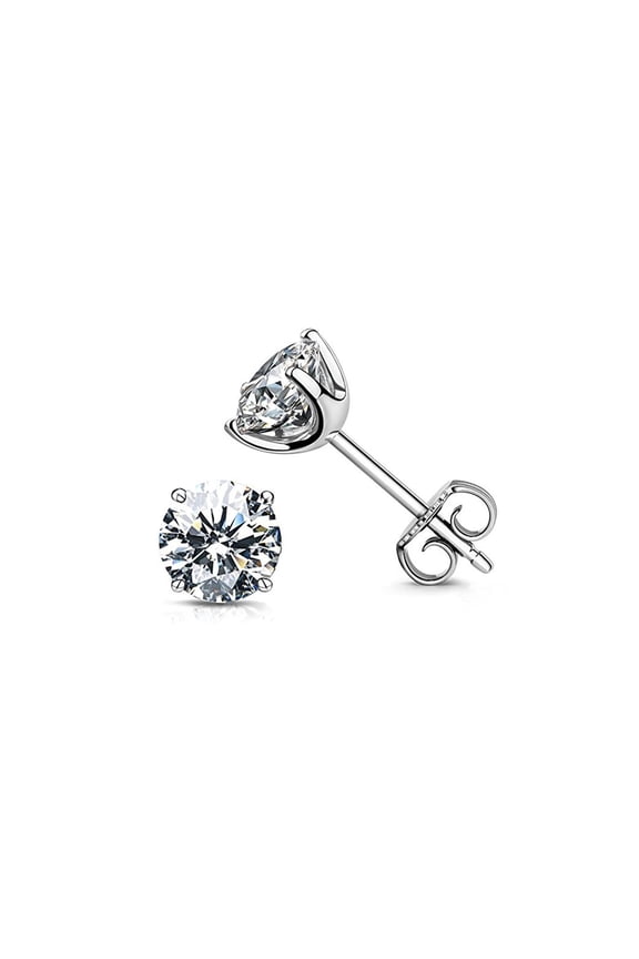 Round Cubic Zirconia Stud Earrings, 0.9 ct, Plated