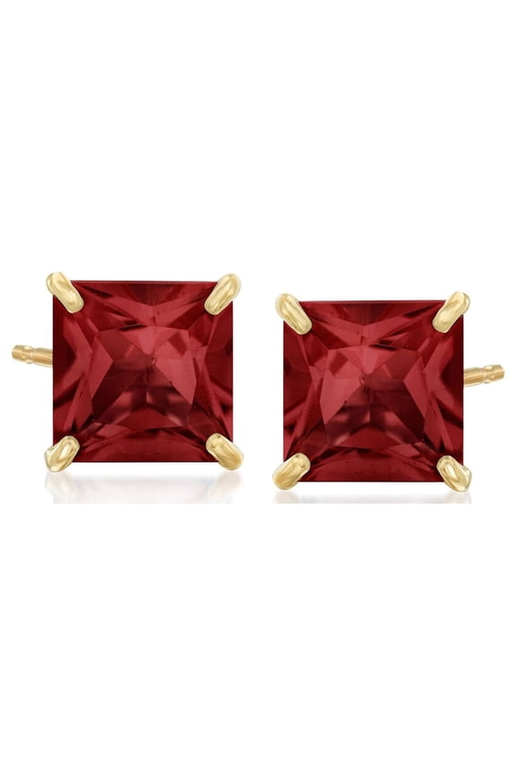 10k Yellow Gold 4 Ct Garnet Square Plated Stud Earrings by Paris Jewelry