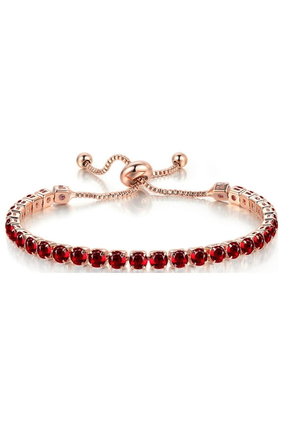 18k Rose Gold 7 Ct Created Garnet Adjustable Tennis Bracelet Jewelry for Men|Women plated