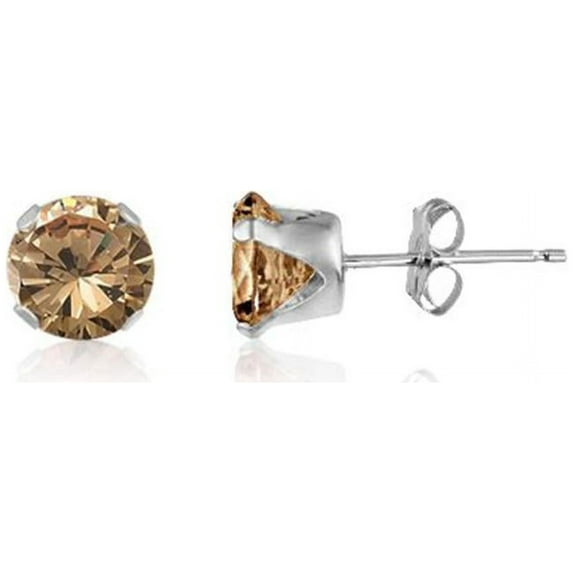 Paris Jewelry White Gold 7mm 4.34 CT Champagne Stud Earring Plated