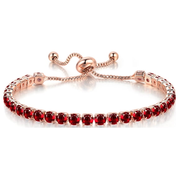 Paris Jewelry 10k Rose Gold 6 Ct Created Garnet Round Adjustable Tennis Plated Bracelet Unisex
