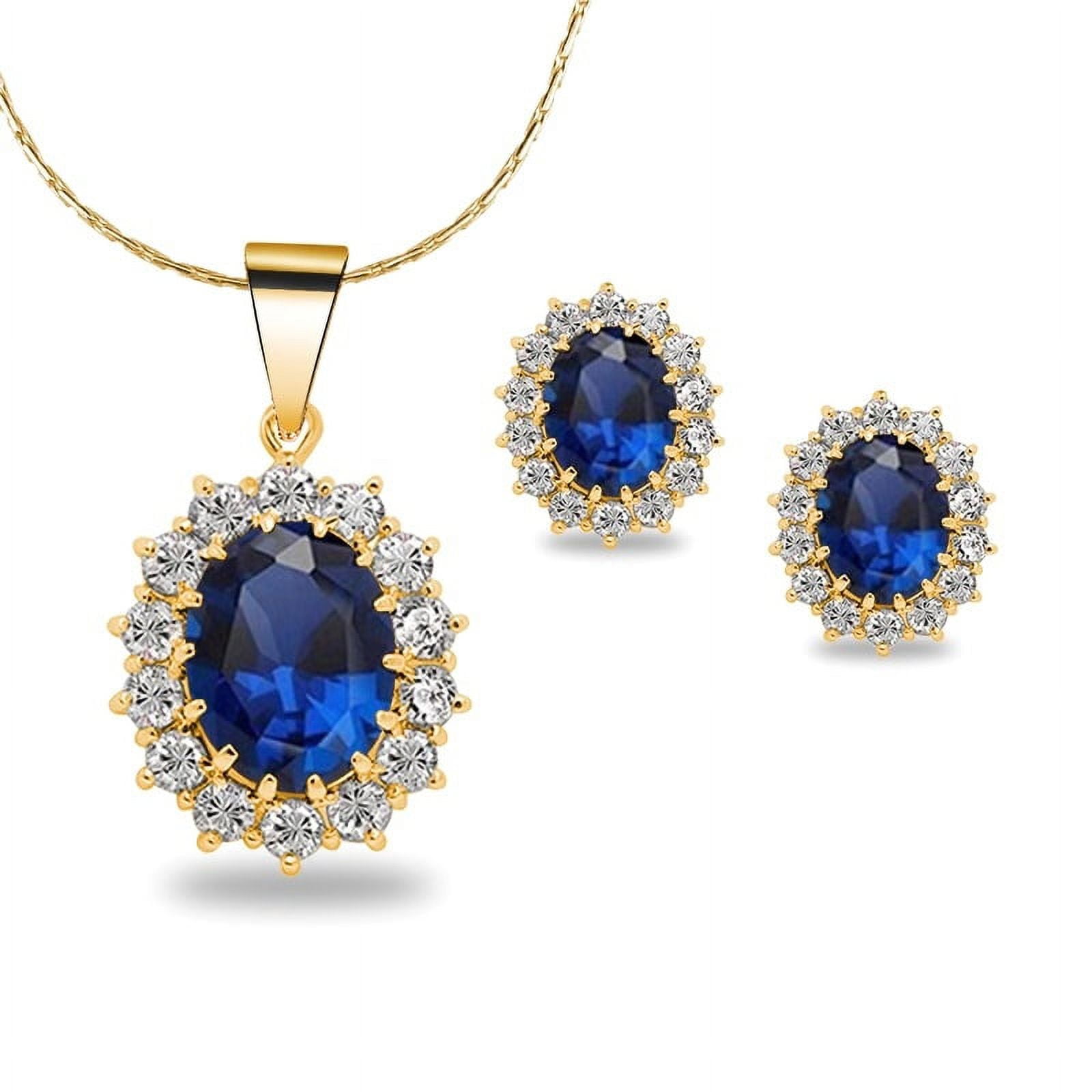 Paris Jewelry Women 18K Yellow Gold Plated Created Blue Sapphire Round 1/2 Ct Oval Necklace 18 inch