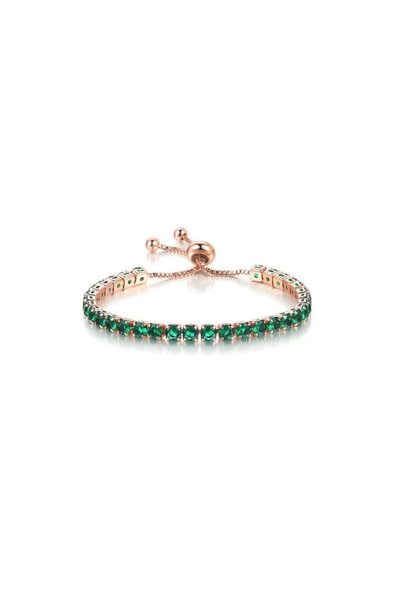 Women's 18k Rose Gold 6Cttw Created Emerald Round Adjustable Tennis Bracelet plated